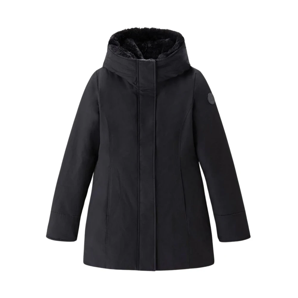 Woolrich Lång Parka med Fuskpälskrage Black, Dam