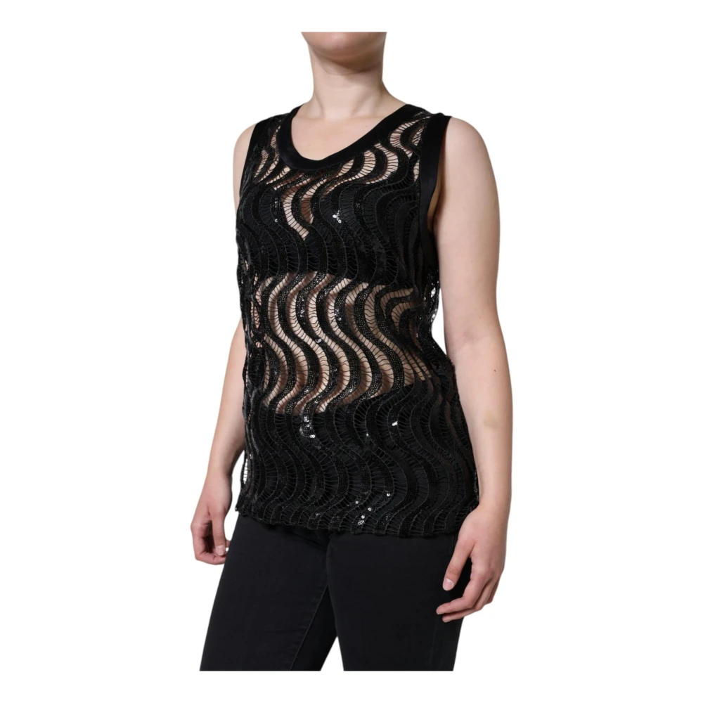 Dolce & Gabbana Zwarte Paillet Tanktop met Ronde Hals Black Dames
