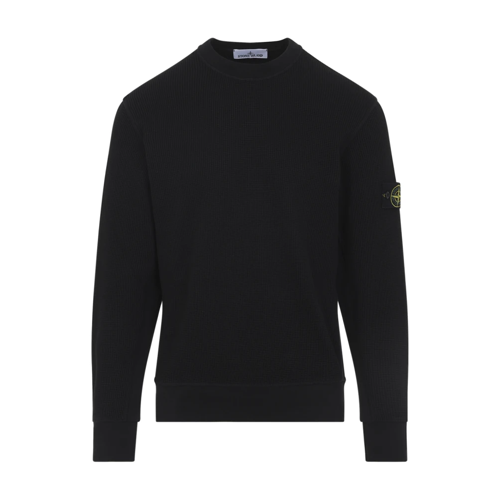 Stone Island Men's Black Sweatshirts, M, Cotton Waffle Fleece