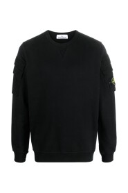 Czarny Sweter z Okrągłym Dekoltem i Kieszeniami na Rękawach z Logo