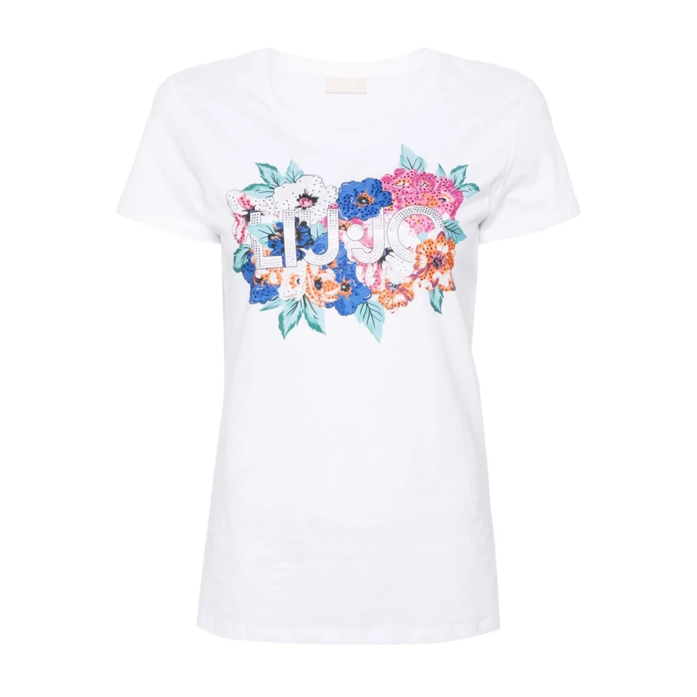 Liu Jo Bloemen Logo Print Jersey T-shirt White Dames