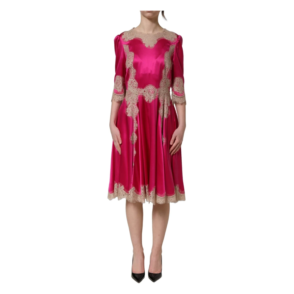 Dolce & Gabbana Women's Pink Lace Detail A-Line Midi Dress - Midi Dresses - Xs - Dresses