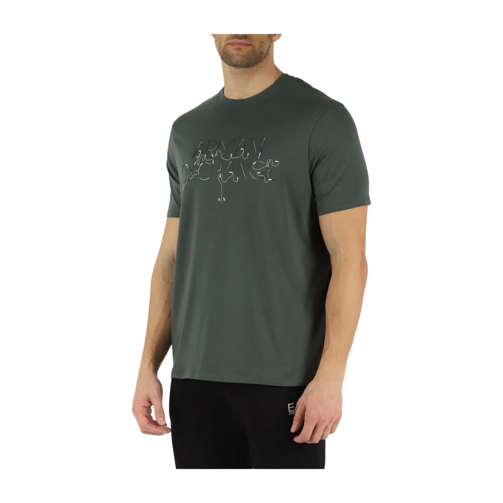 Armani Exchange Regular Fit Katoenen T-shirt met Verhoogd Logo Green Heren