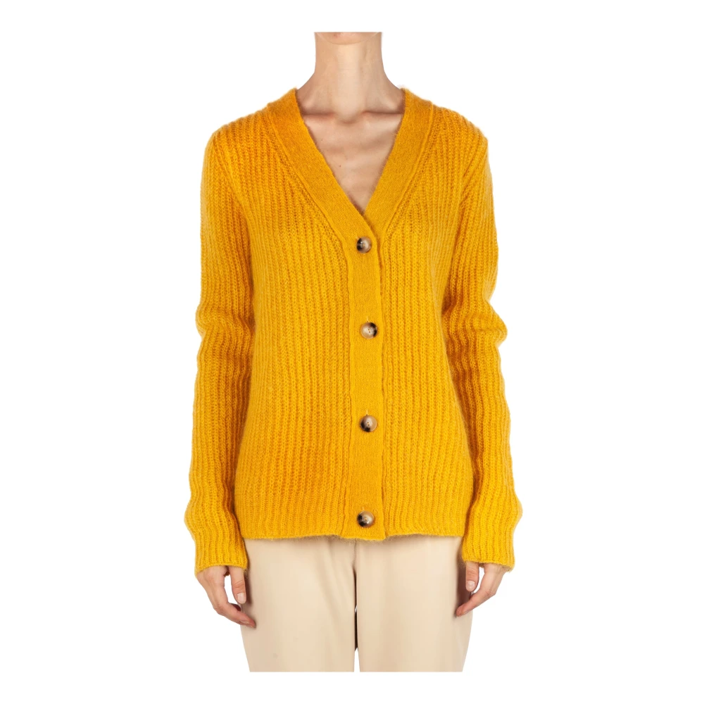 Liviana Conti Mohair V-ringad Kofta med Kontrastmuddar Yellow, Dam