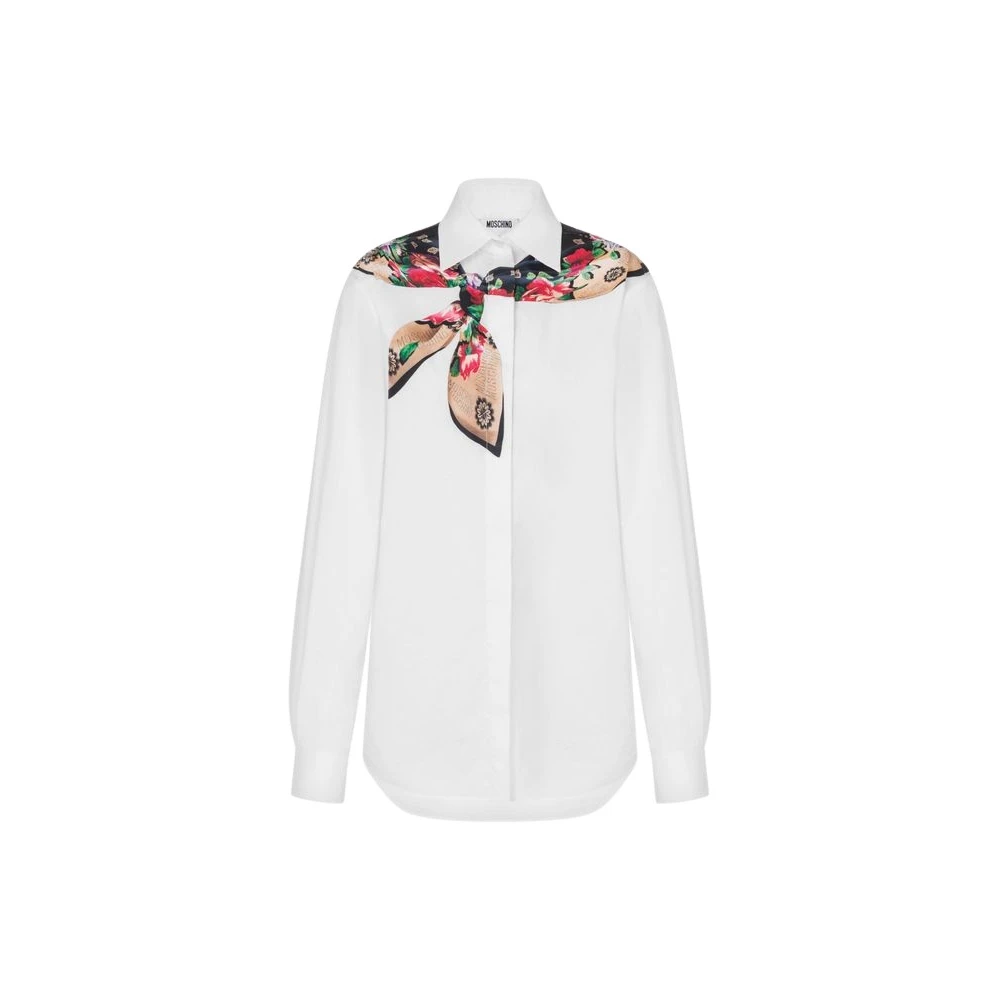 Moschino Women's White Printed Stretch Cotton Poplin Shirt - Shirts - M - Blouses & Shirts