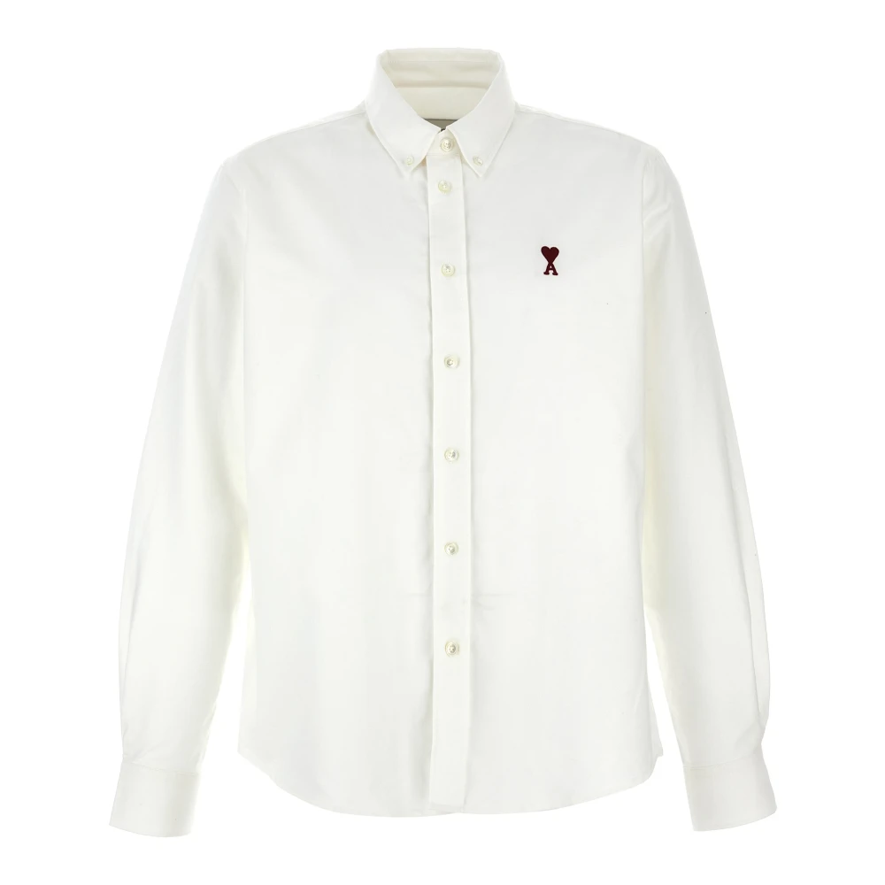 Ami Paris Men's White Button-Down De Coeur Shirt