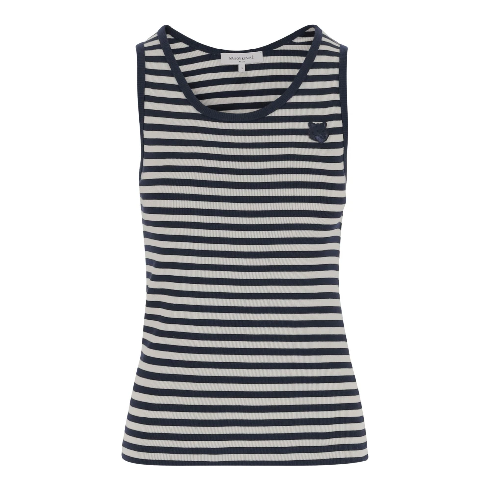 Maison Kitsuné Blauw Gestreepte Mouwloze Top Blue Dames