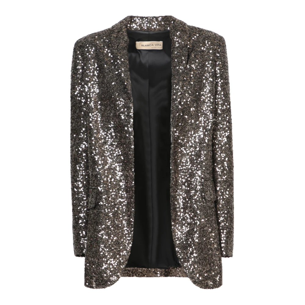 Blanca Vita Beige Paillet Sjaal Jas Beige Dames