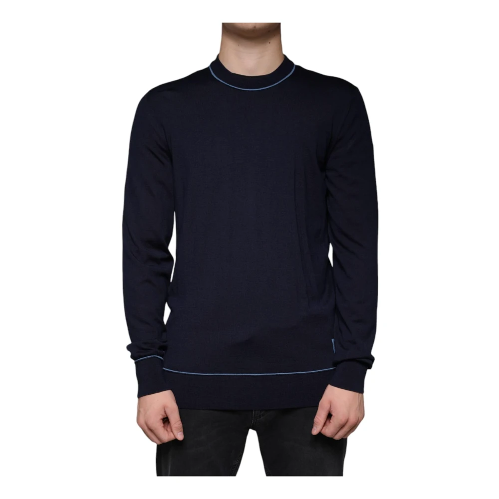 Dolce & Gabbana Logo Detail Wollen Trui Donkerblauw Blue Heren