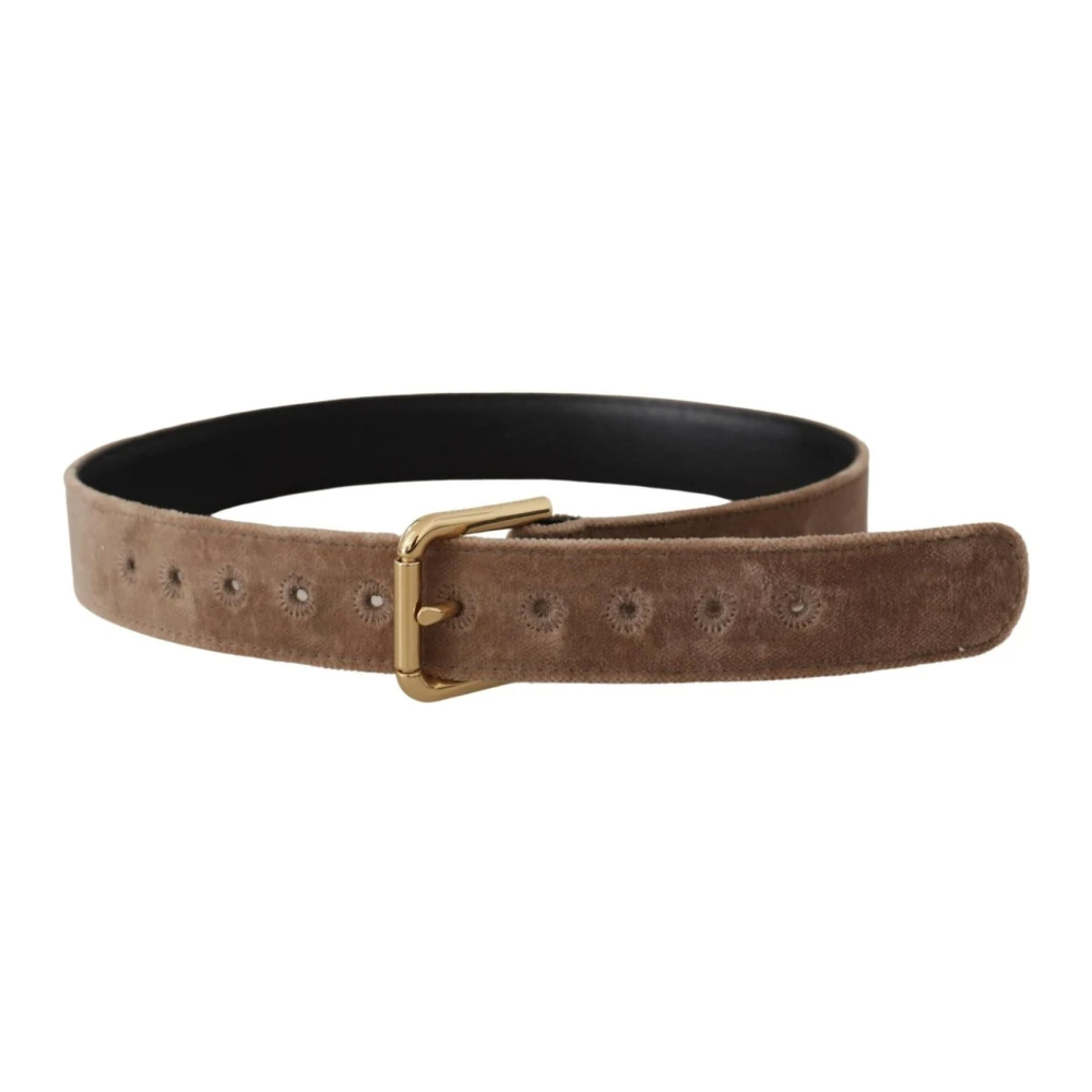 Dolce & Gabbana Fluweel Logo Gesp Riem Brown Dames