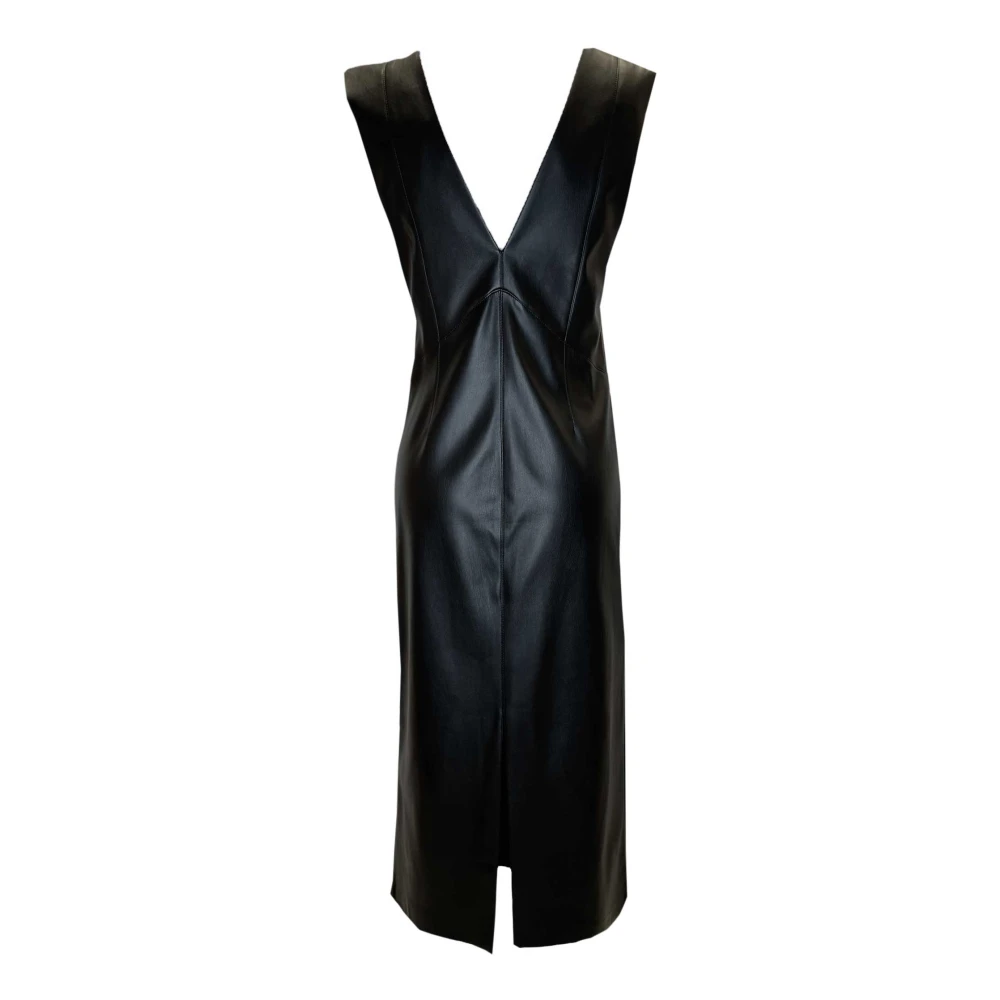 Jucca Eco-lederen Jurk met Dubbele Halslijn Black Dames