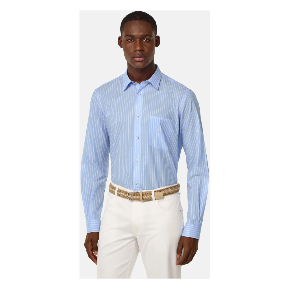 Boggi Milano Regular Gestreept Katoenen Popeline Overhemd Blue Heren