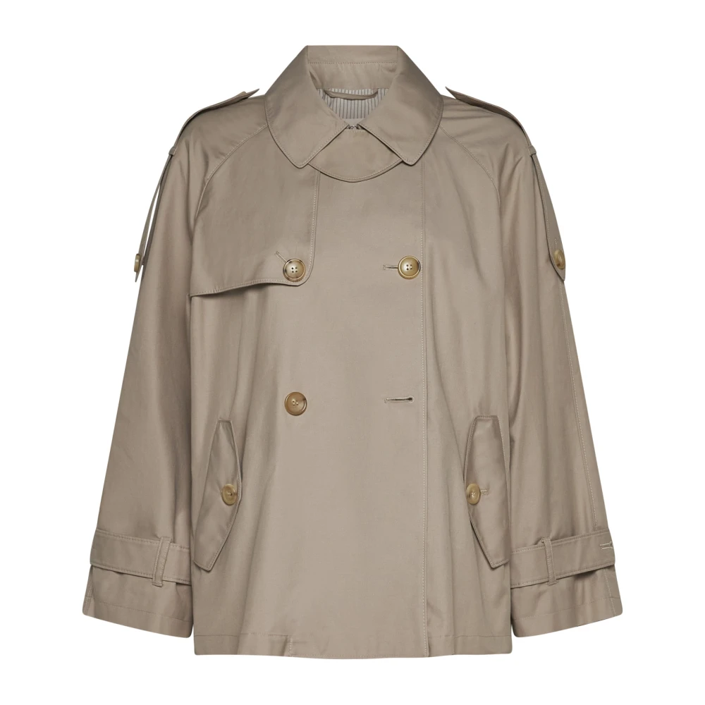 Beige Dobbeltspent Kort Trenchcoat