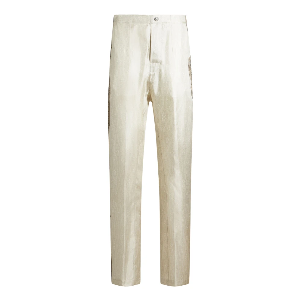 ETRO Luxe Ivory Zijden Jacquard Broek Beige Heren