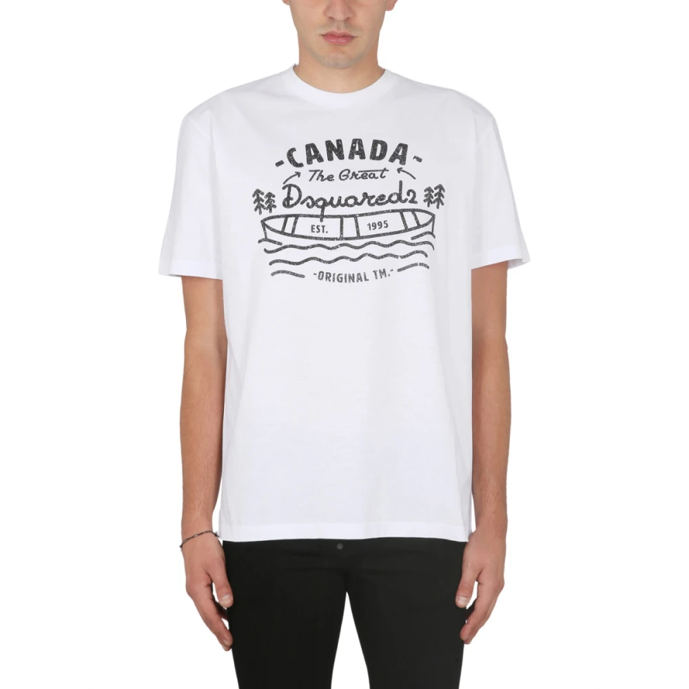 Dsquared2 Logo Print T-Shirt met Ketting White Heren