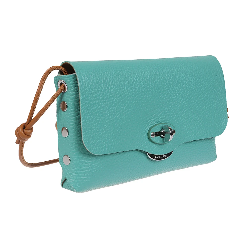 Zanellato Witte Leren Clutch Twist Lock Schouder Green Dames