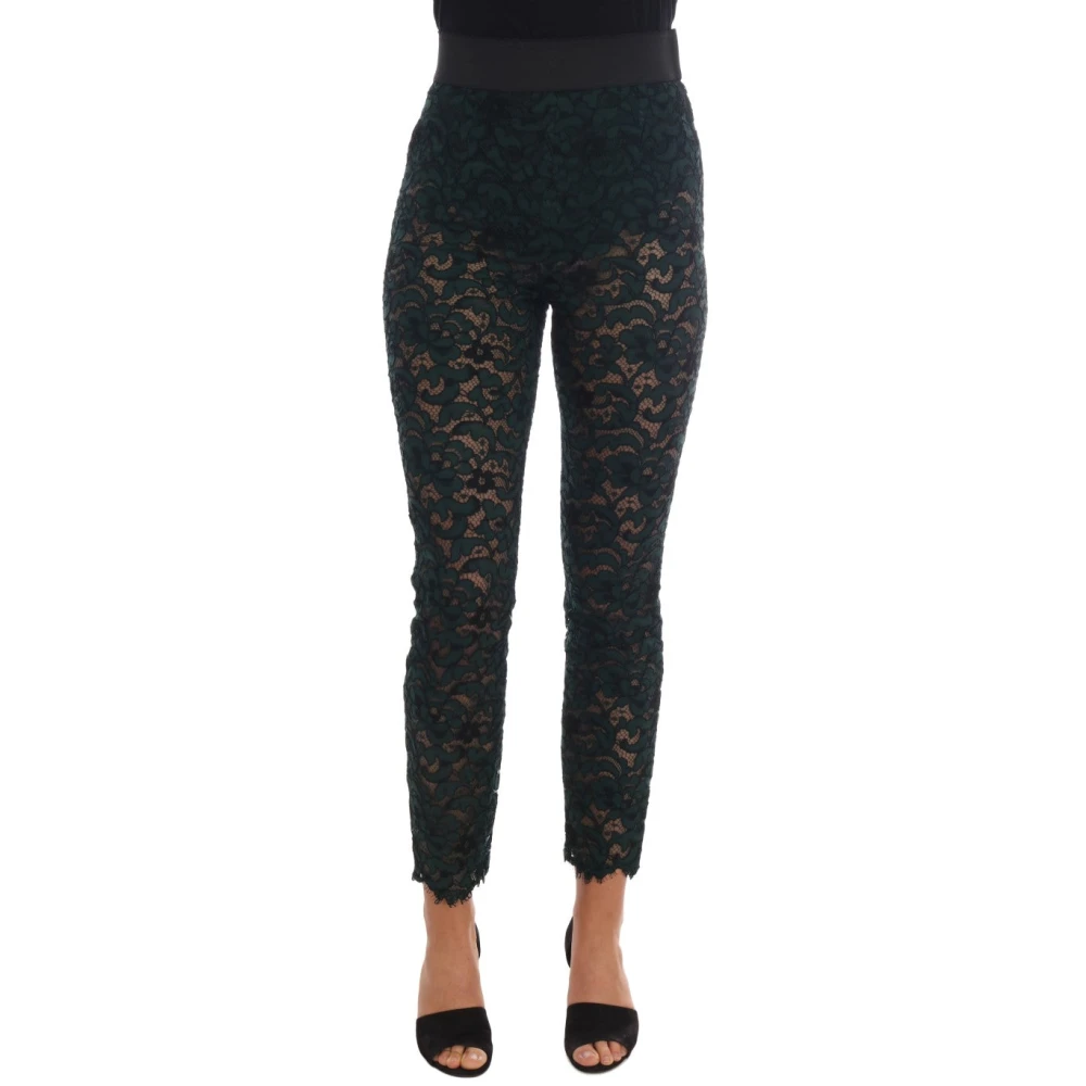 Dolce & Gabbana Women's Green Leggings,, Floral Lace Leggings Trousers 2XS