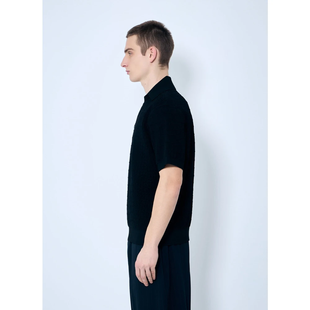 Jacquemus Gestructureerde Gebreide Polo Shirt Top Black Heren
