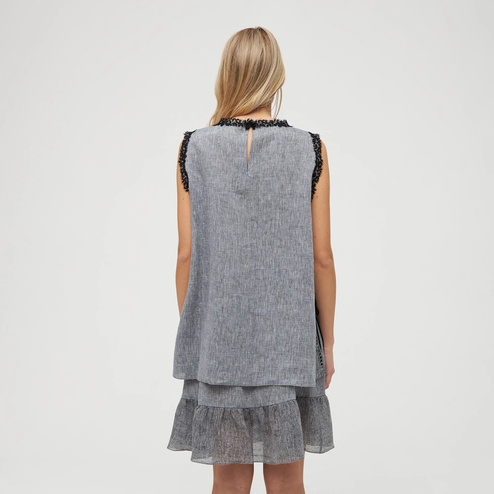 Ermanno Scervino Linnen top met kant Gray Dames