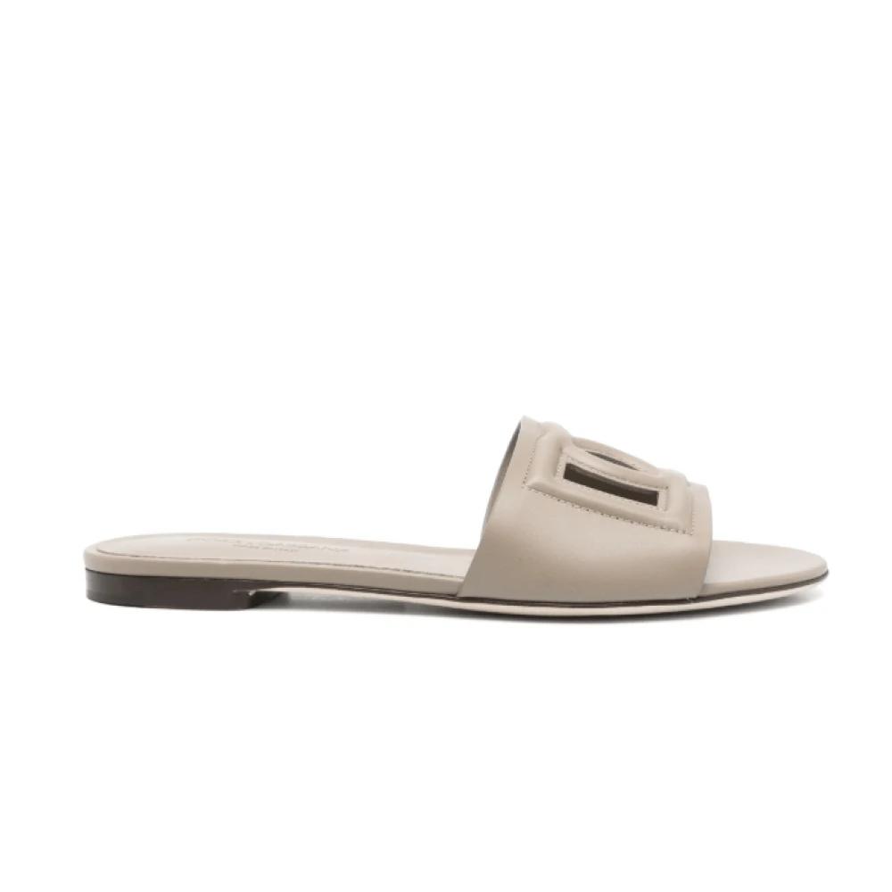 Dolce & Gabbana Gray Leather Sandals With Cut-Out Detailing - Female - Sliders - 3 Uk - Shoes
