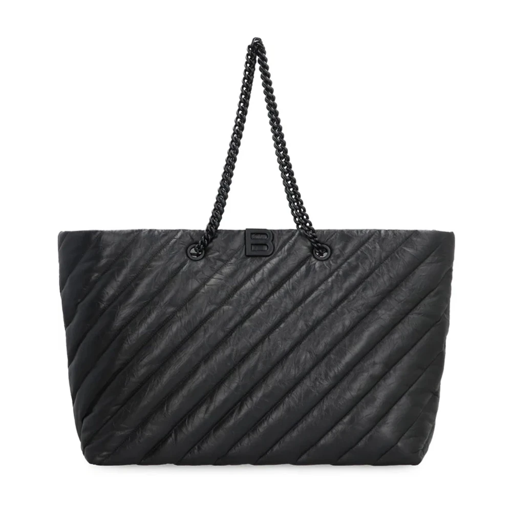 Balenciaga Leren Tote Bag met Kettinghengels Black Dames