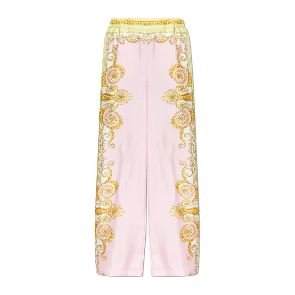 Versace Women's Pink Wide Trousers, S, Silk Straight-Leg Trousers