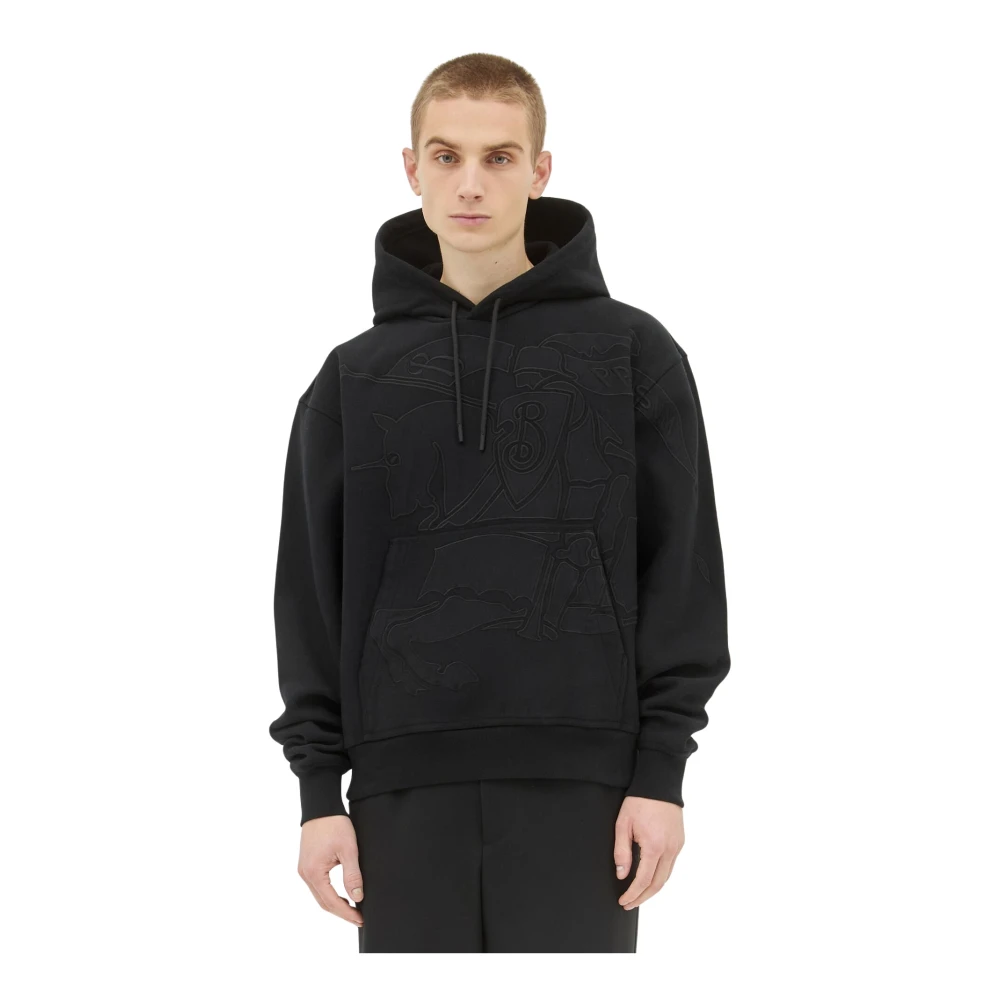 Burberry Men's Black Hooded Sweatshirt With Logo Applique - Hoodies - M - Sweatshirts & Hoodies