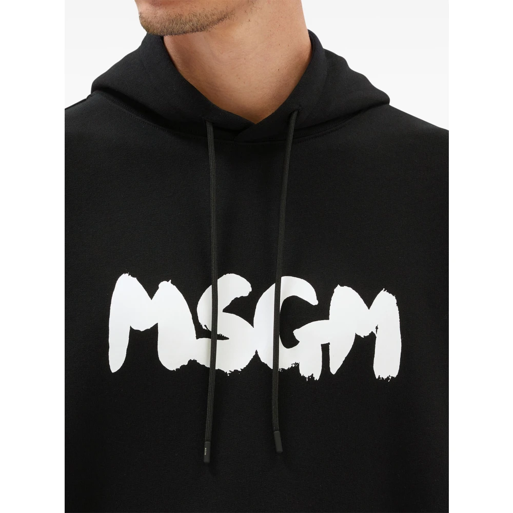 Msgm Zwarte trui met geschilderd logo capuchon Black Heren