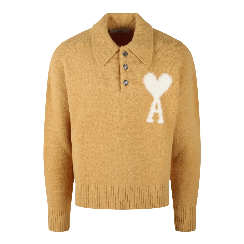 Ami Paris Alpaca Wol Gebreide Polo Sweater Yellow Heren