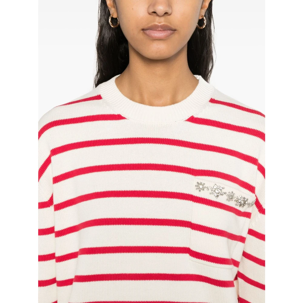 Semicouture Kristalversierde Crew Neck Sweater Red Dames