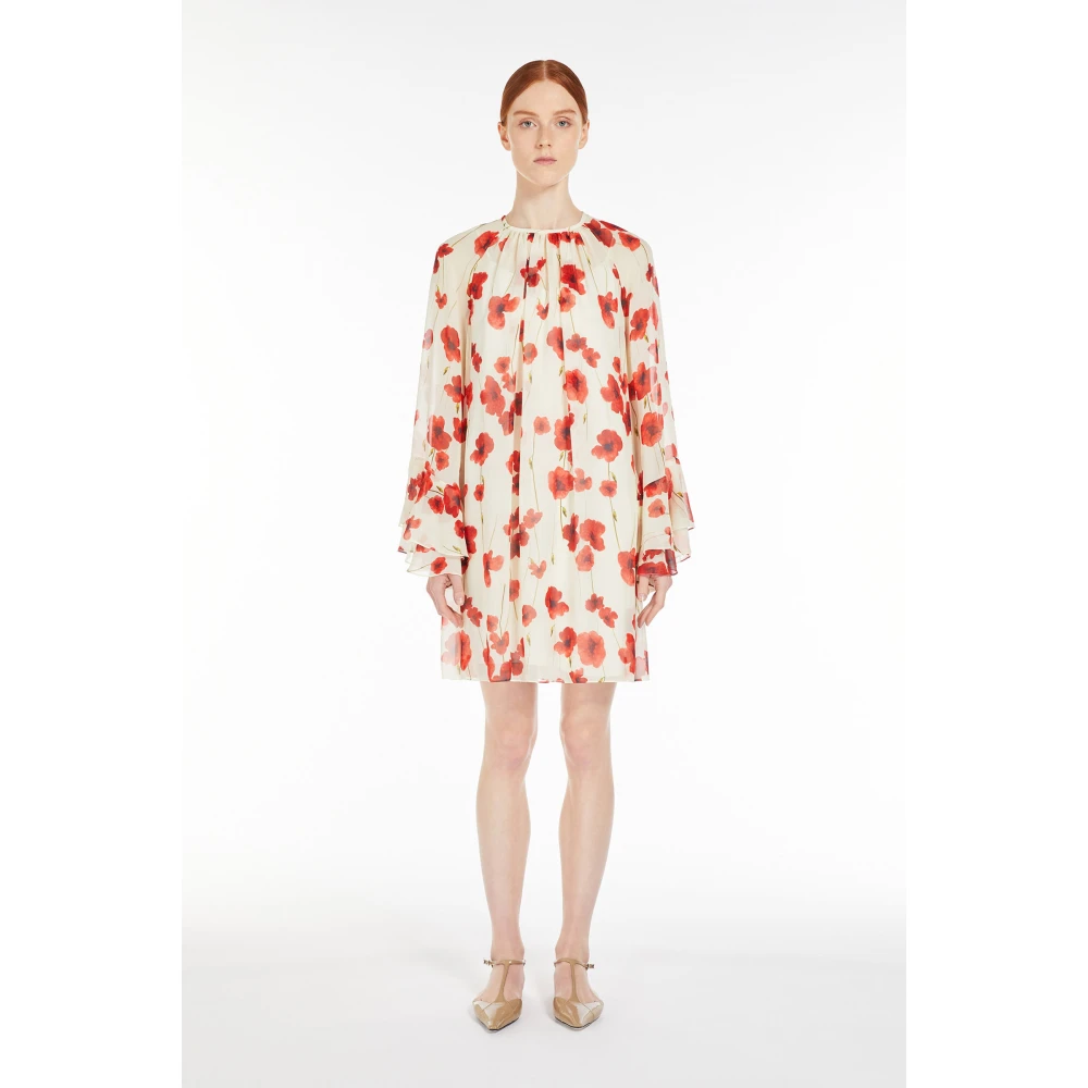 Max Mara Studio Bloemen Zijden Jurk Red Dames