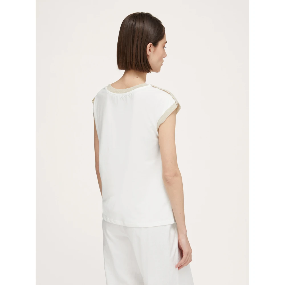Motivi Satin T-shirt met Lurex Trim White Dames