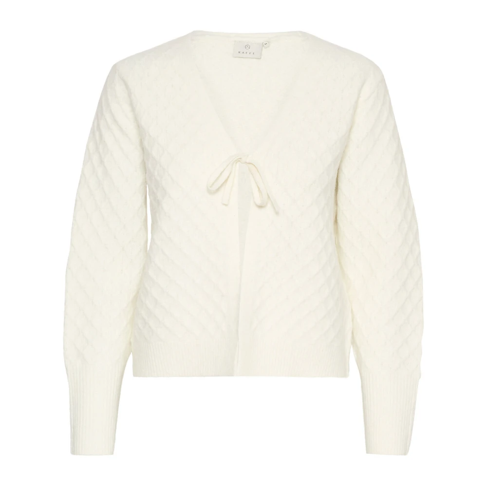 Kaffe Krijt Cardigan met V-hals en Gebreid Patroon White Dames