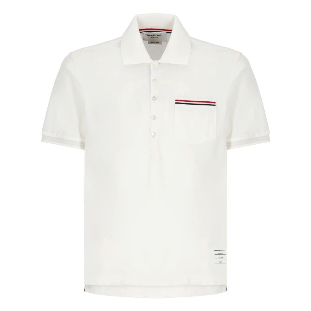 Thom Browne Men's White Polo Shirt With Tricolor Detail