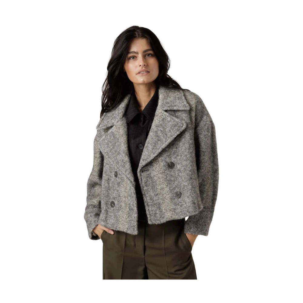 Momoni Grijze Oversized Wollen Jas Gray Dames