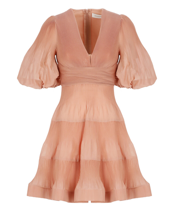 mini-robe-plissee-rose-a-col-en-v