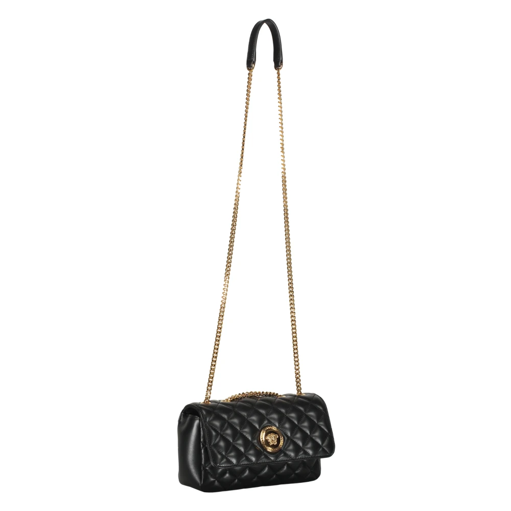 Versace Gewatteerde leren crossbodytas met ketting Black Dames