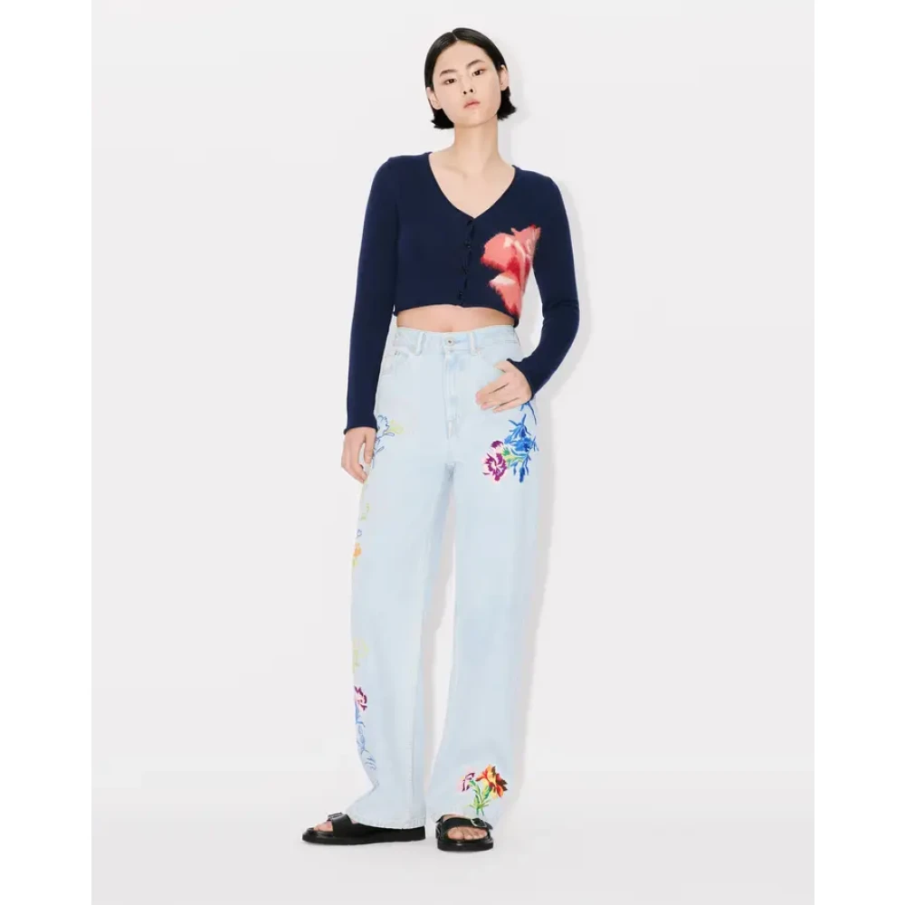 Kenzo Korte Cardigan Rose Katoenen Stof Blue Dames