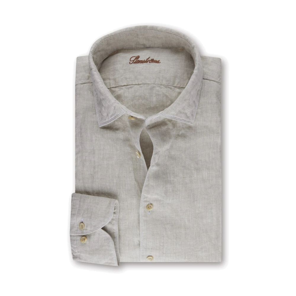 Stenströms Men's Beige Formal Shirts, 2XL, Fitted Body Linen Shirt