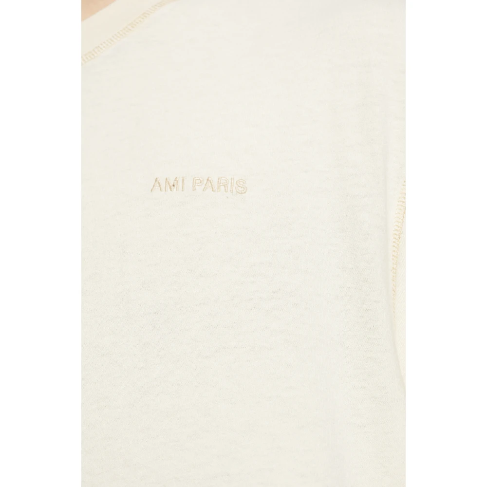 Ami Paris T-shirt met logo Beige Heren