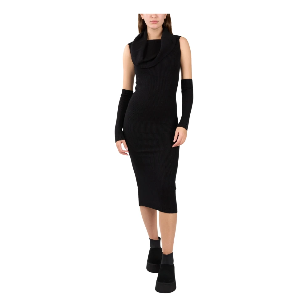 Hinnominate Geribbelde Midi Jurk met Mouwen Black Dames