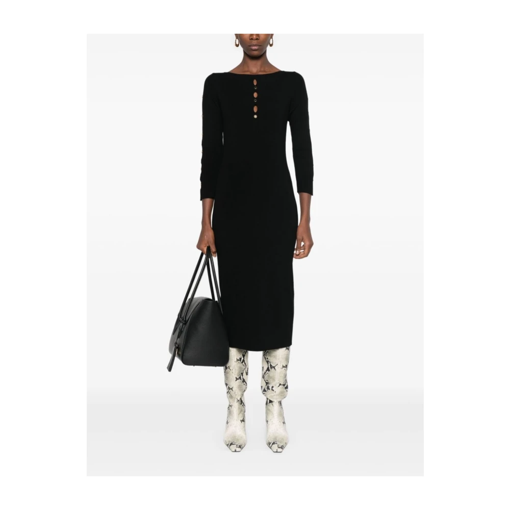 Twinset Zwart Geribbelde Gebreide Midi Jurk Black Dames