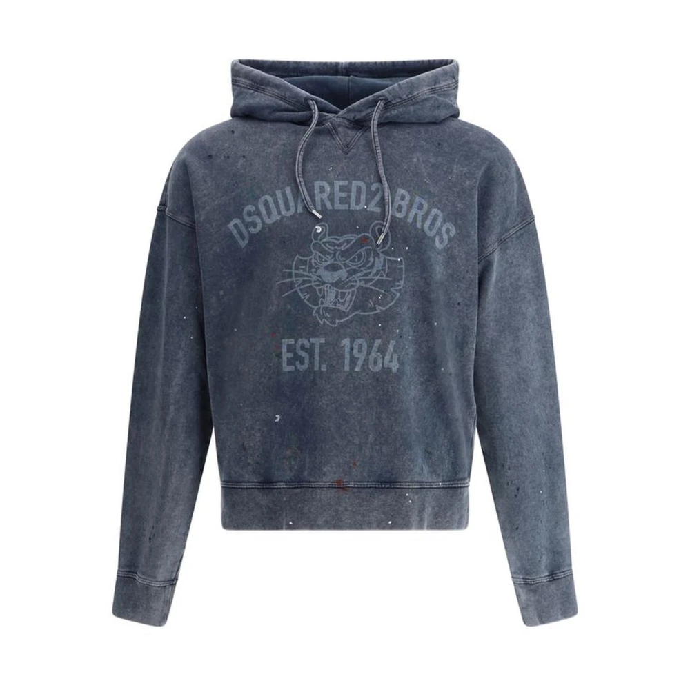 Dsquared2 Vintage Paint-Speckled Hoodie met Verstelbaar Koord Blue Heren