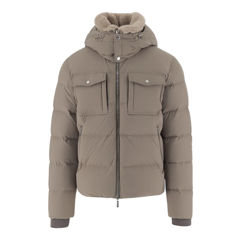Moorer Men's Beige Winter Jackets, L, Nylon Down Jacket High Collar Hood