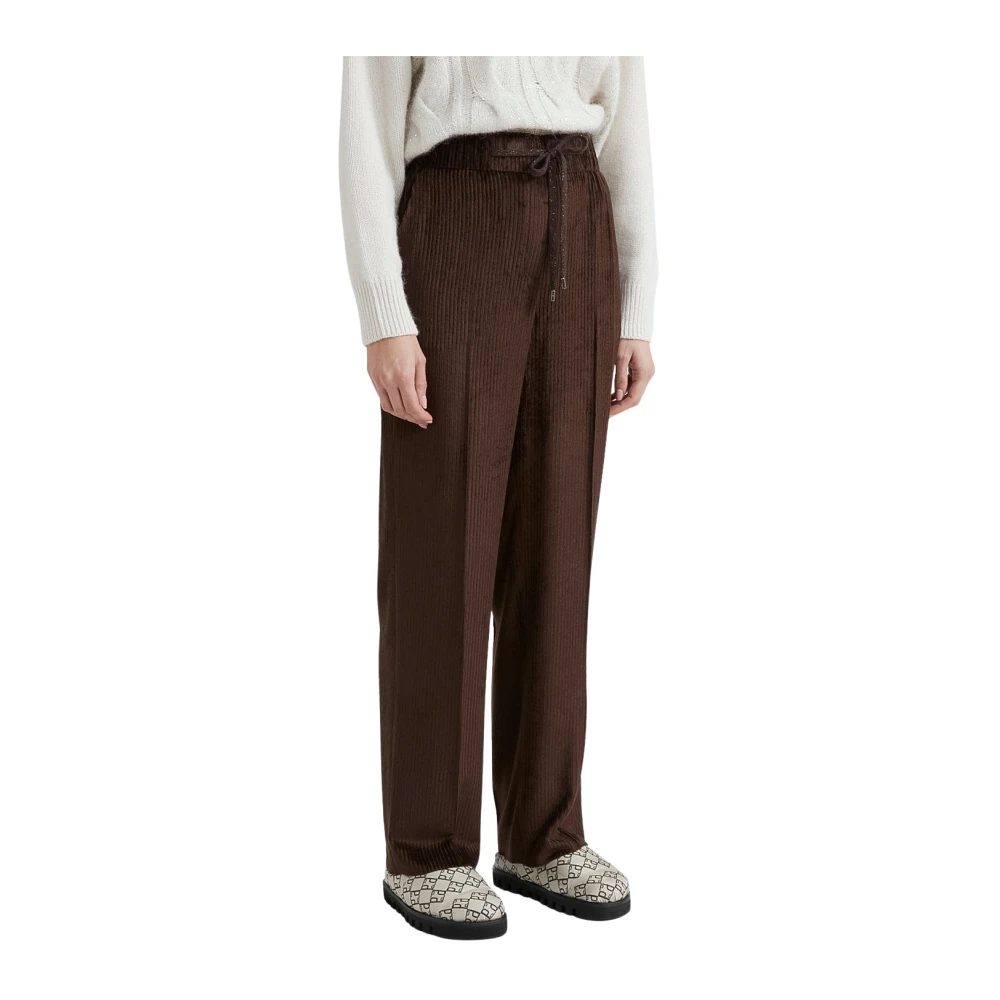 PESERICO Wijde ribfluwelen broek Brown Dames