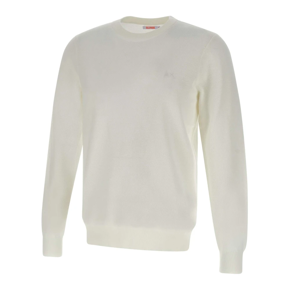 Sun68 Men's White Round-Neck Knitwear, M, Jumper Vintage