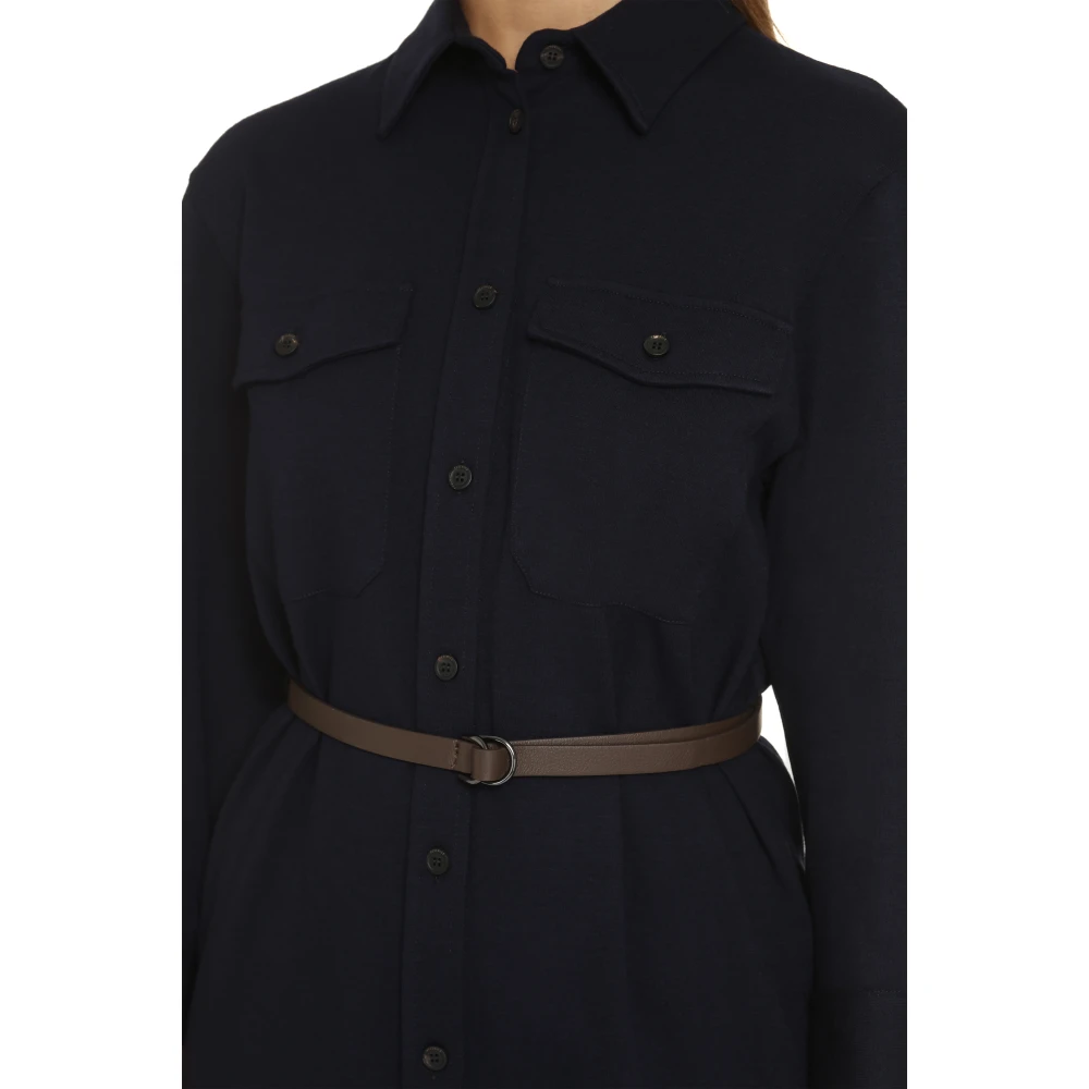 PESERICO Klassieke Jurk met Riem in Wolmix Blue Dames