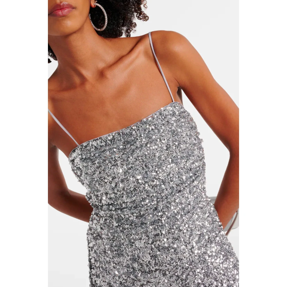 Ganni Zilver Paillet Vierkante Hals Jurk Gray Dames