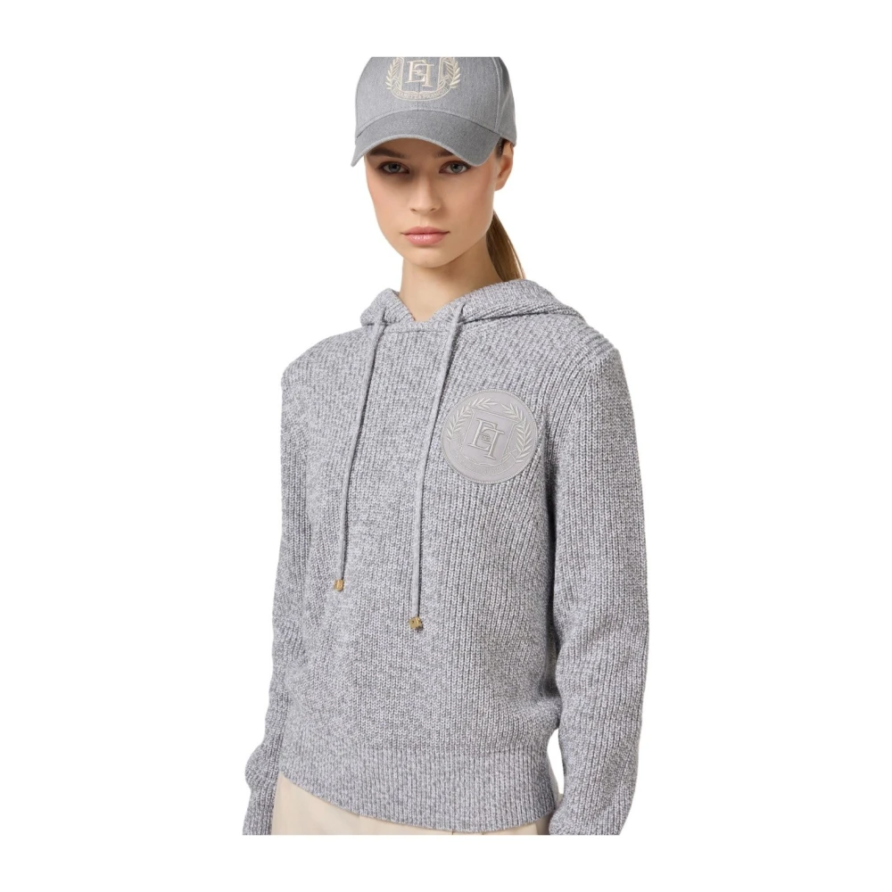 Elisabetta Franchi Parel Ivoor Gebreide Hoodie Gray Dames