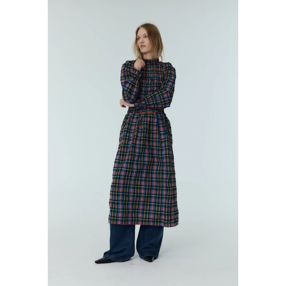 The New Society Ruby Dusk Tartan Ruffle Jurk Multicolor Dames